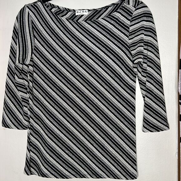 BCBG Paris, vertical striped silver sparkle, 3/4 sleeve, blouse, size medium - Picture 2 of 11